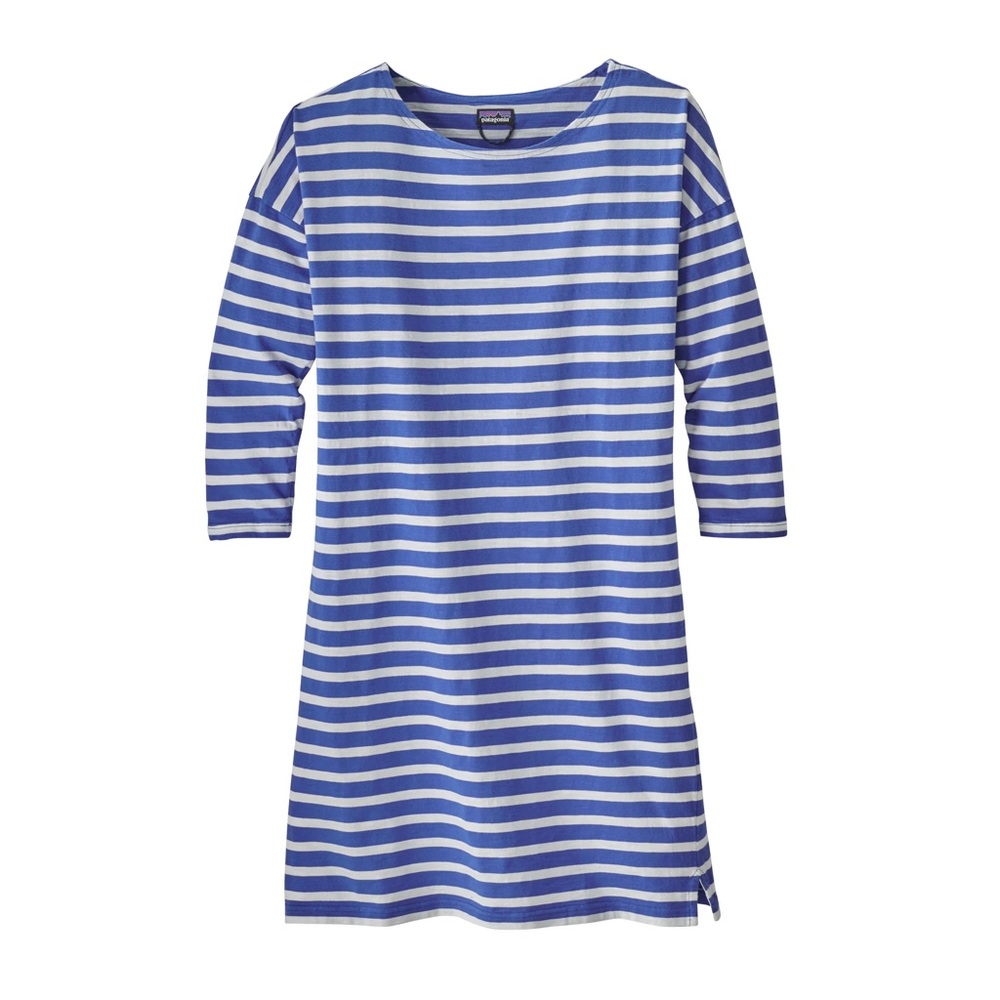 Patagonia blue and white Seatoller Dress, 3/4 sleeve, size Medium